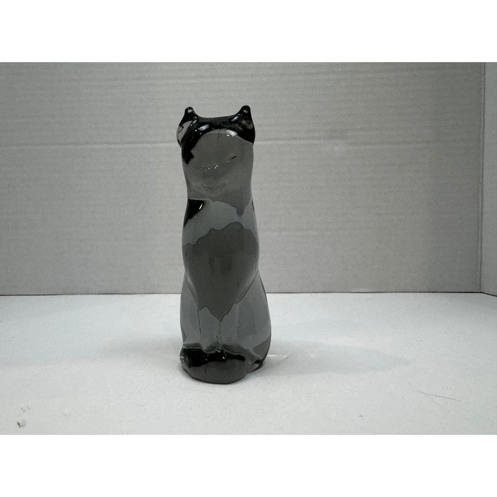 Vintage Smoky Grey Reijmyre Glass Cat Figurine Feline Paperweight MCM Sweden